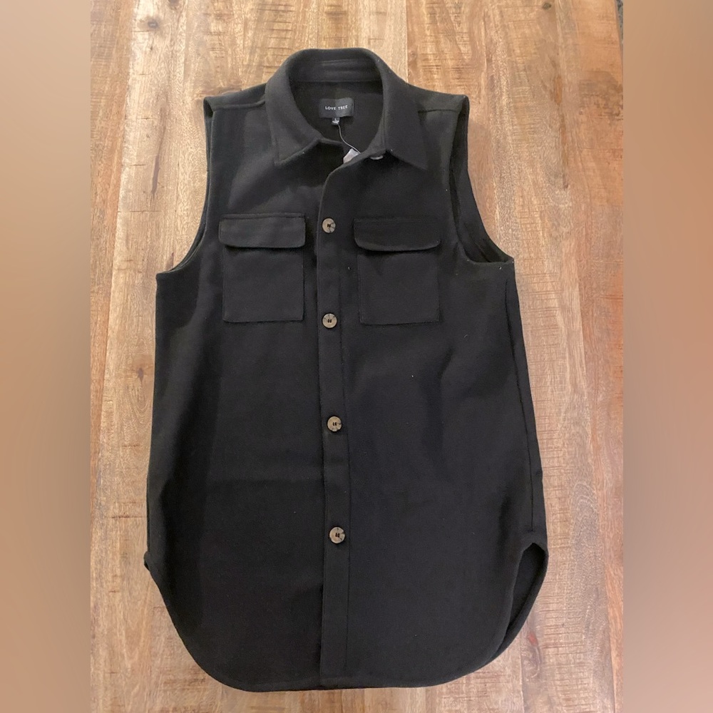 Love Tree black long vest feels soft like felt NEW size large with buttons NWT